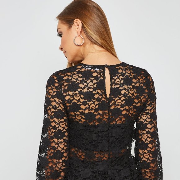 MISS SELFRIDGE Black Lace Long Sleeve Crop Top NWT - Picture 7 of 12